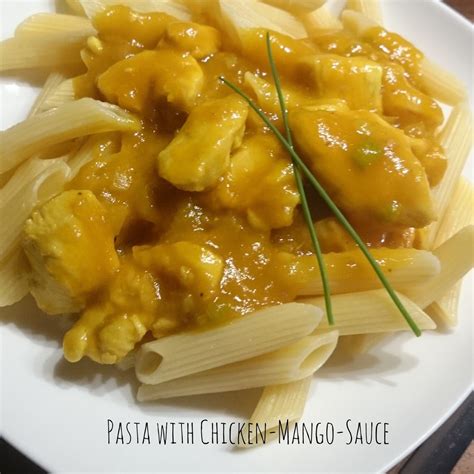 [food] pasta mit mango hähnchen sauce pasta with chicken mango sauce lebensmittel essen