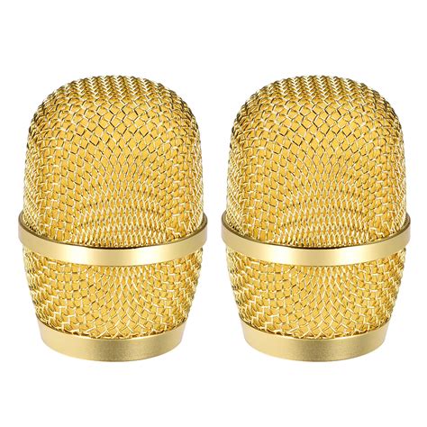 Gold Tone Microphone Head Mesh Grille Round Metal With Yellow Inner