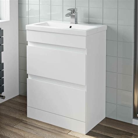 600mm Bathroom Basin Sink Vanity Unit 2 Drawer Cabinet Gloss White Fngvdrb6wh1