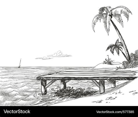 Tropical Beach Sketch Royalty Free Vector Image