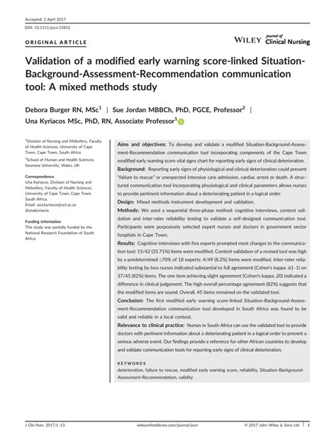 Pdf Validation Of A Modified Early Warning Score‐linked
