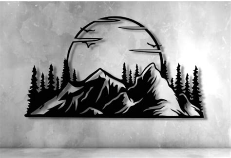 Mountain Scene Dxf Svg Png Files Mountains Sunset Etsy Canada