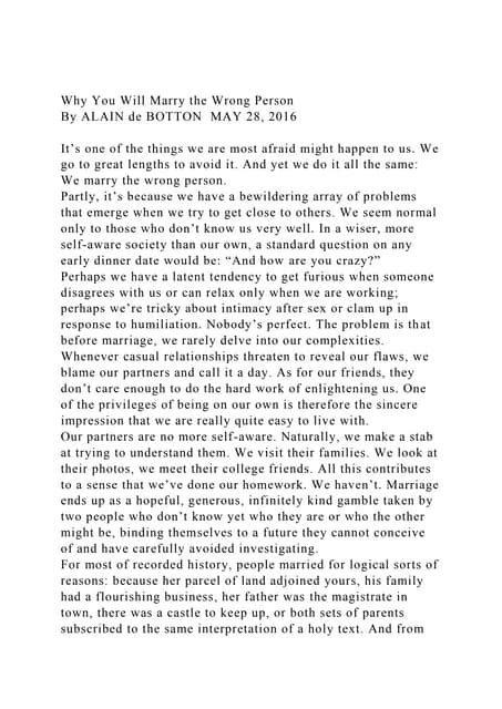 Why You Will Marry The Wrong Personby Alain De Botton May 28 2docx