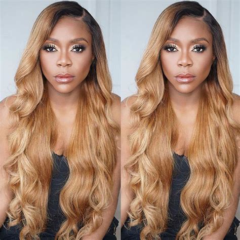 ombre 1b 27 honey blonde color body wave side part lace front wigs tinashehair