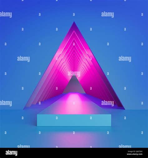 3d Render Abstract Blue Background Pink Neon Light Inside Triangular