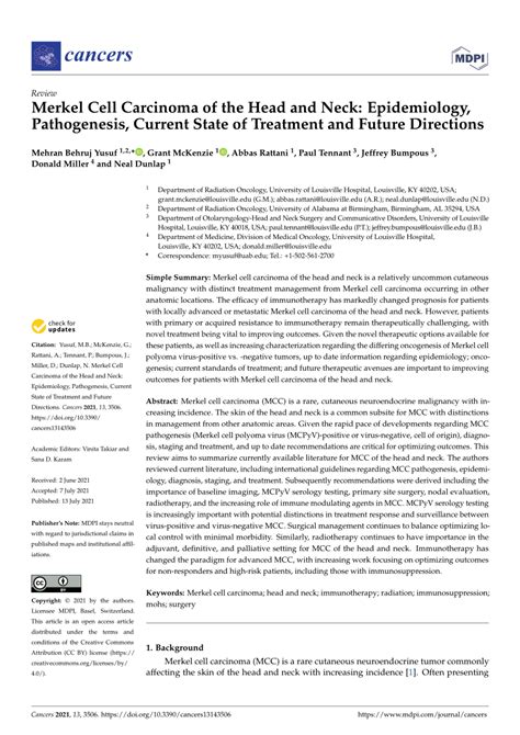 Pdf Merkel Cell Carcinoma Of The Head And Neck Epidemiology