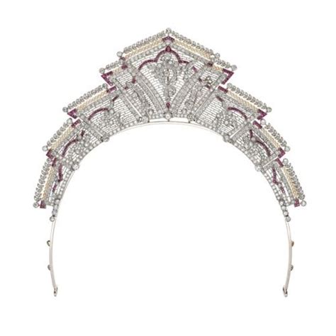 Edwardian Tiara Early 20th C Rubies Pearls Diamonds Royal