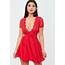 Missguided Red Lace Plunge Skater Dress  Lyst