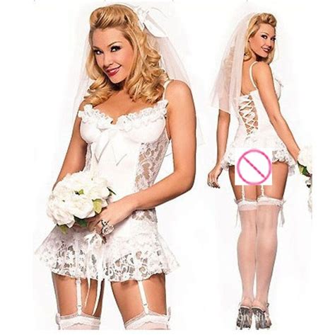 Sexy Lingerie Cosplay White Lace Bridal Dress Set Women Night Underwear