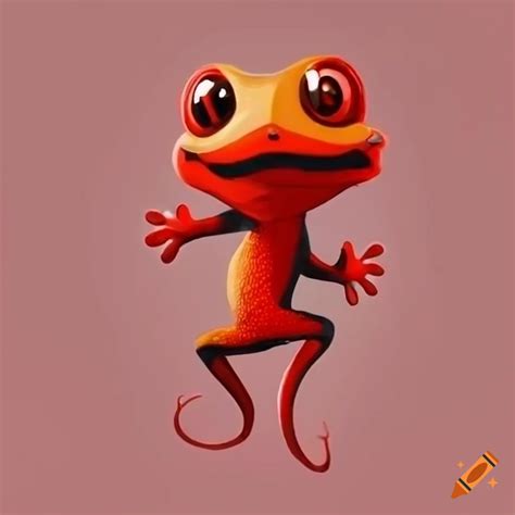 cute chibi cartoon gecko with red and black eyes