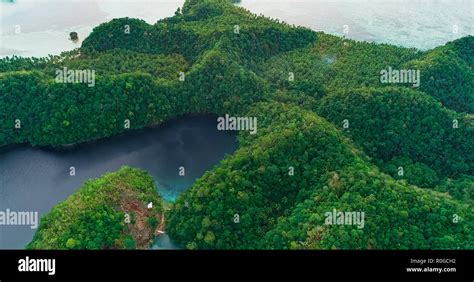 Aerial View Of Sugba Lagoon Beautiful Landscape With Blue Sea Lagoon