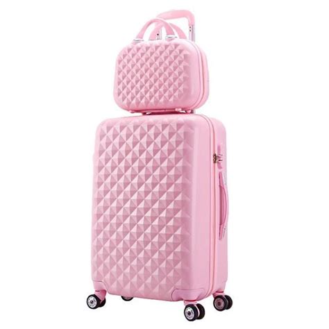 Pink With Diamond Design Hard Sided Luggage Suitcase Sets With Built In