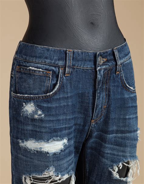 Dolce And Gabbana Boyfriend Fit Jeans In Non Stretch Denim With Tears In