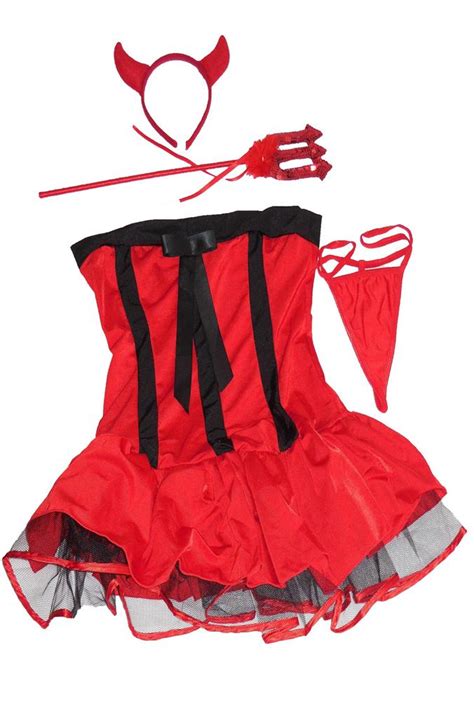 Sexy Red Devil Mini Skirt And Panty Includes Headwear And Pitch Fork Halloween Costume Role Play