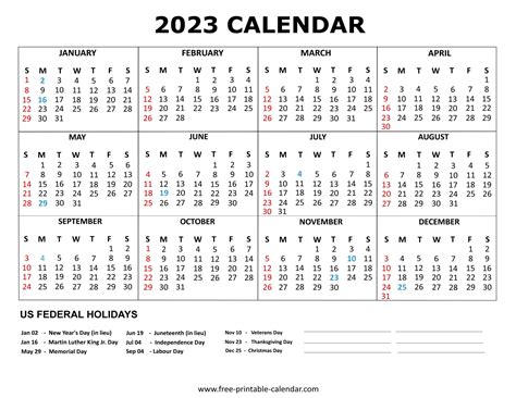 Calendar With Holidays 2023 Usa January Calendar 2023