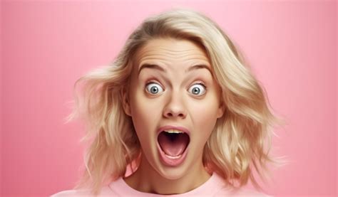 Premium Ai Image Shocked Reaction Closeup Photo Of Attractive Pretty Blond Lady Open Mouth