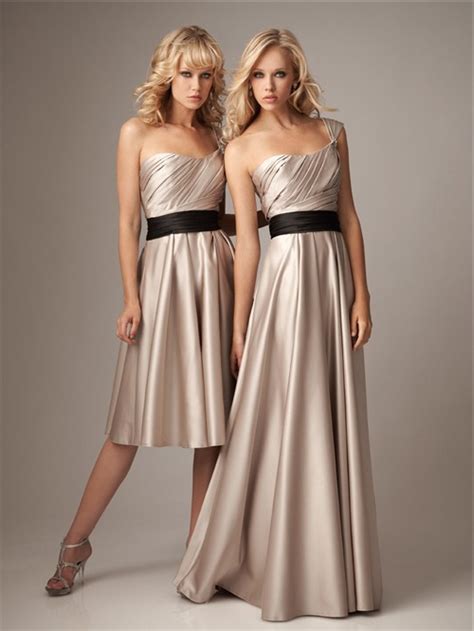 Bridesmaids bring so much to a wedding. A line one strap knee length short champagne silk ...