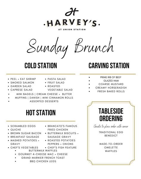 Sunday Brunch Menu Harveys Restaurant At Union Station