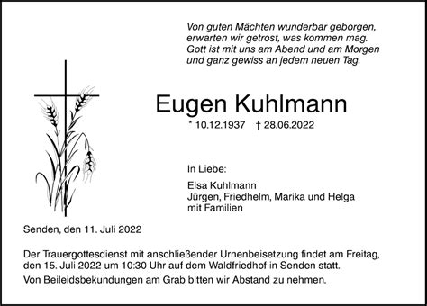 Traueranzeigen Von Eugen Kuhlmann Augsburger Allgemeine Zeitung