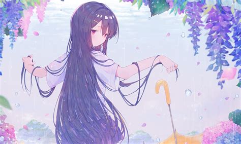 Download 4069x2446 Beautiful Anime Girl School Uniform Raining