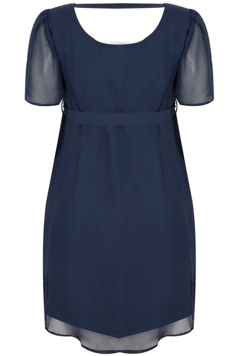 Bump It Up Maternity Navy Chiffon Dress With Embellished Neckline Plus Size 16 To 32