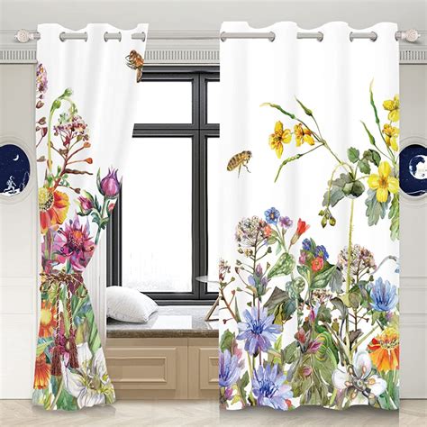 Yeele 42x85inches Rustic Flower Curtains Wildflowers