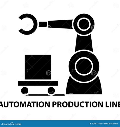 Automation Production Line Icon Black Vector Sign With Editable