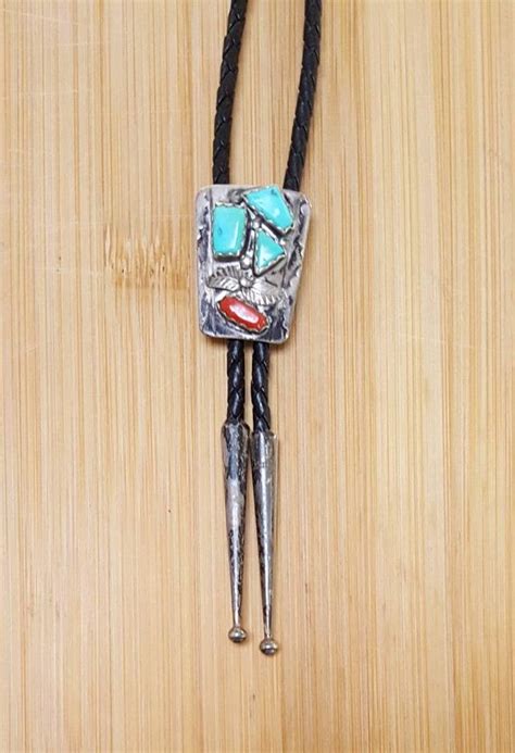 Zuni Bolo Tie Turquoise N Coral Signed B N Nastacio Etsy