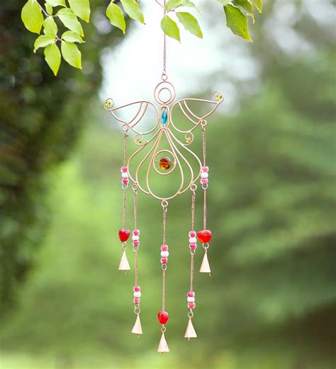 Handcrafted Beaded Metal Angel Wind Chime With Five Bells Wind And