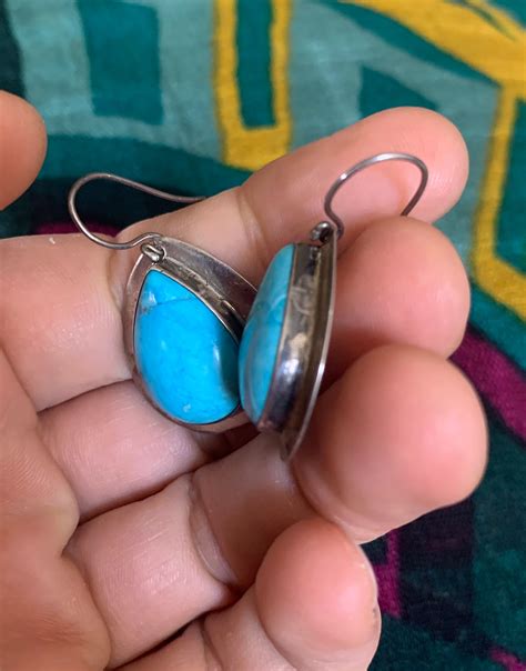 Vintage Sterling Silver Turquoise Earrings Signed Chavez Etsy