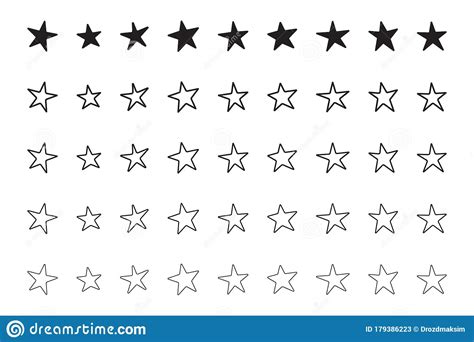 Hand Drawn Star Icons Set Various Five Pointed Black Outlined Stars