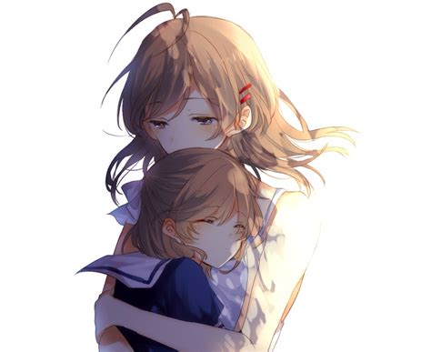 2girls Blue Eyes Brown Hair Chunnkoromochi Clannad Furukawa Nagisa Hug