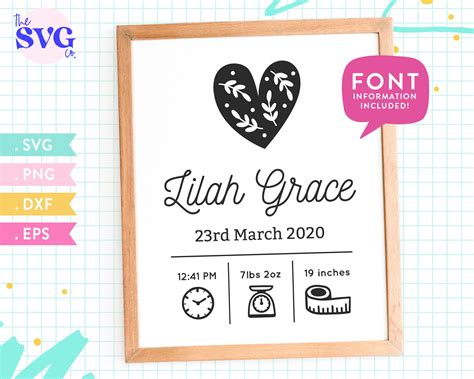 Birth Announcement Svg Template Birth Stats Template Baby Etsy