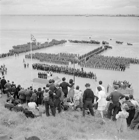 The assault on gold beach starts at 0725 hrs on the king sector. View from the cliffs at Arromanches (Gold Beach) of the ...