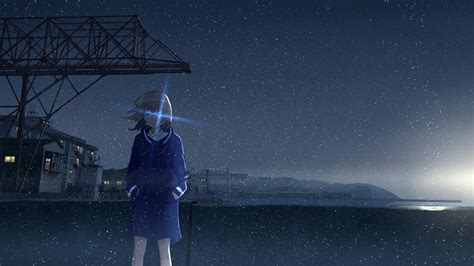 2048x1152 Anime Girl At Starry Night 2048x1152 Resolution Wallpaper Hd