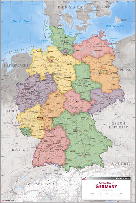 Germany Political Wall Map By Equator Maps Mapsales