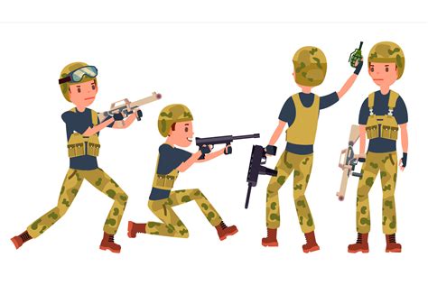Young Army Soldier Man Vector Poses Ready For Battle Camouflage