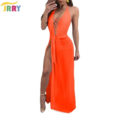Buy Jrry Sexy Spaghetti Strap Patchwork Veils Women Maxi Dresses Deep V Neck