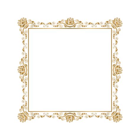 Golden Frame Border With Luxury Floral Flower Ornament Design Golden