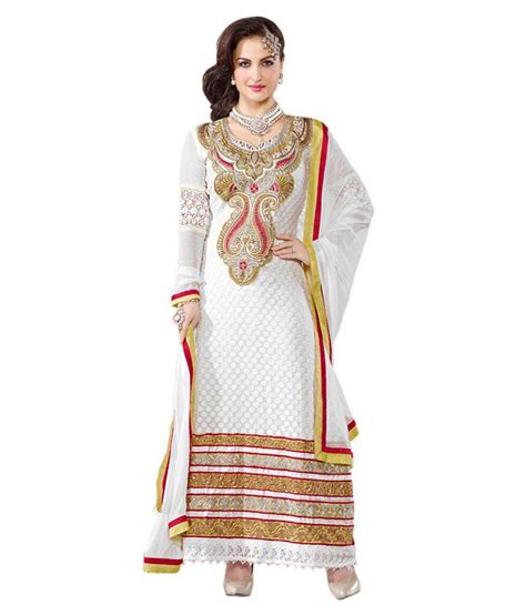 Desi Girl White And Grey Long Straight Karachi Style Emroidered Dress