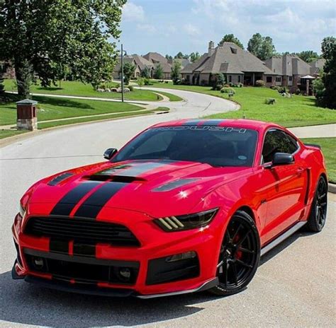 Roush 2015 Racecar Red Mustang With Black Double Stripes Mostly