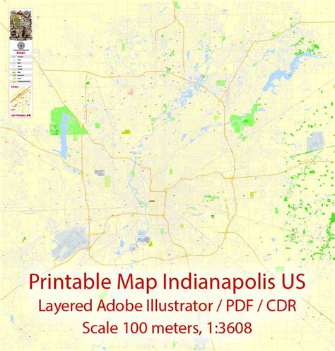 Indianapolis Map Us Exact Vector City Plan Scale 13608 Full Editable