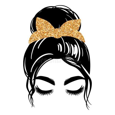 Messy Bun With Golden Glitter Bandana Or Headwrap Vector Woman
