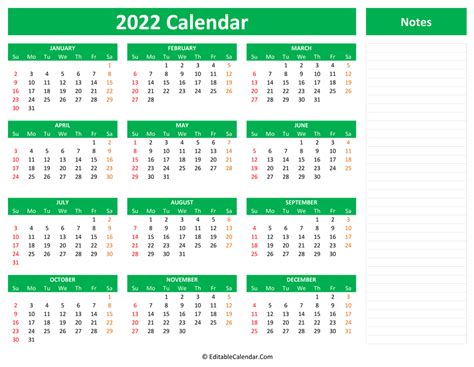 Free Printable Calendar 2022 With Notes Calendar Printables Free Blank
