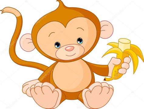 Bebé Mono Comiendo Plátano — Vector De Stock 3417626 — Depositphotos