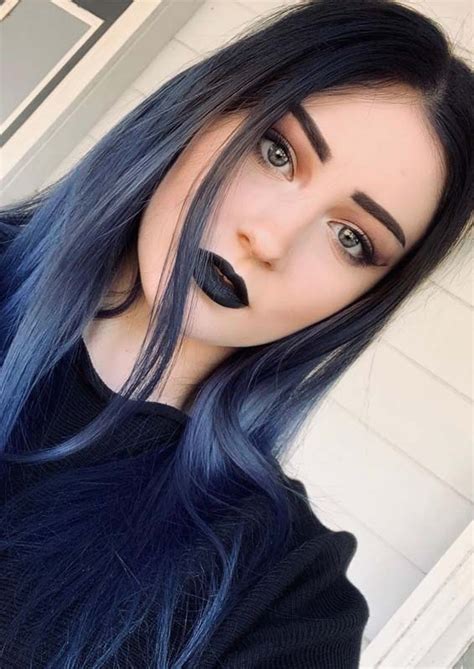 Perfect Blue Hair Color Shades With Dark Lipstick In 2019