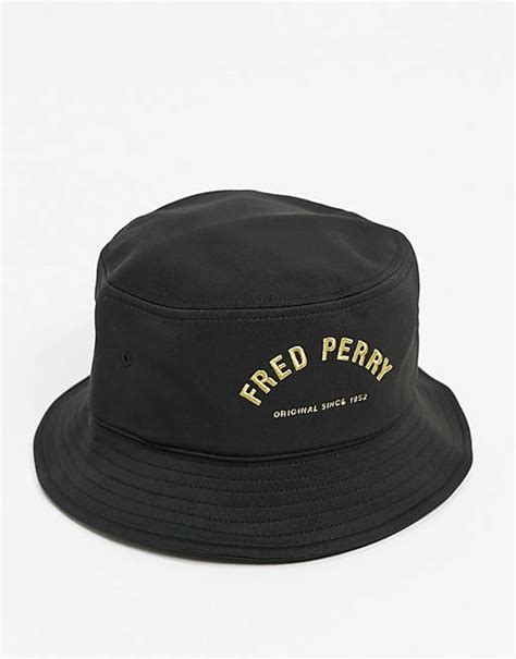 Fred Perry Arch Branded Bucket Hat In Black Asos