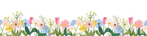 Spring Or Summer Seamless Horizontal Border With Blooming Flowers On