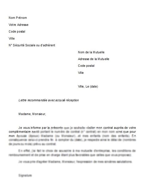 Lettre Resiliation Contrat Mutuelle Modele De Lettre Type