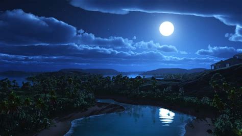 Fondo de pantalla de cielo estrellado noche horizonte. Paisaje nocturno con luna llena